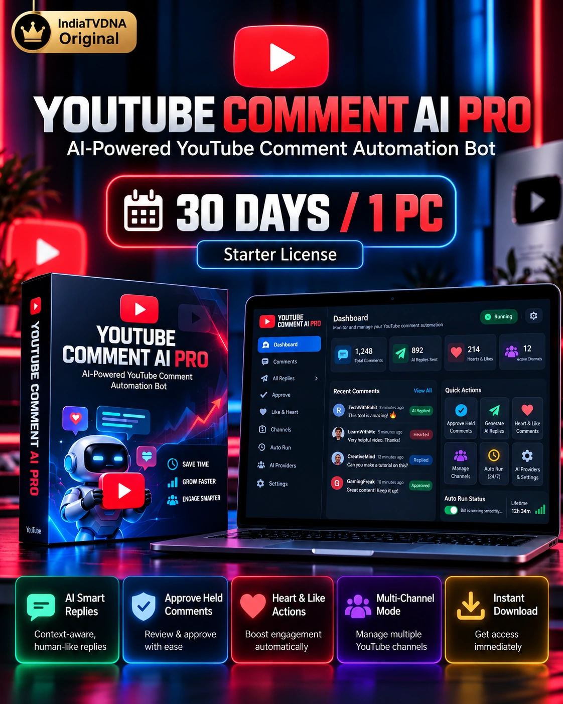 YouTube Comment AI Pro – 30 Days / 1 PC YouTube Comment AI Pro – 30 Days / 1 PC