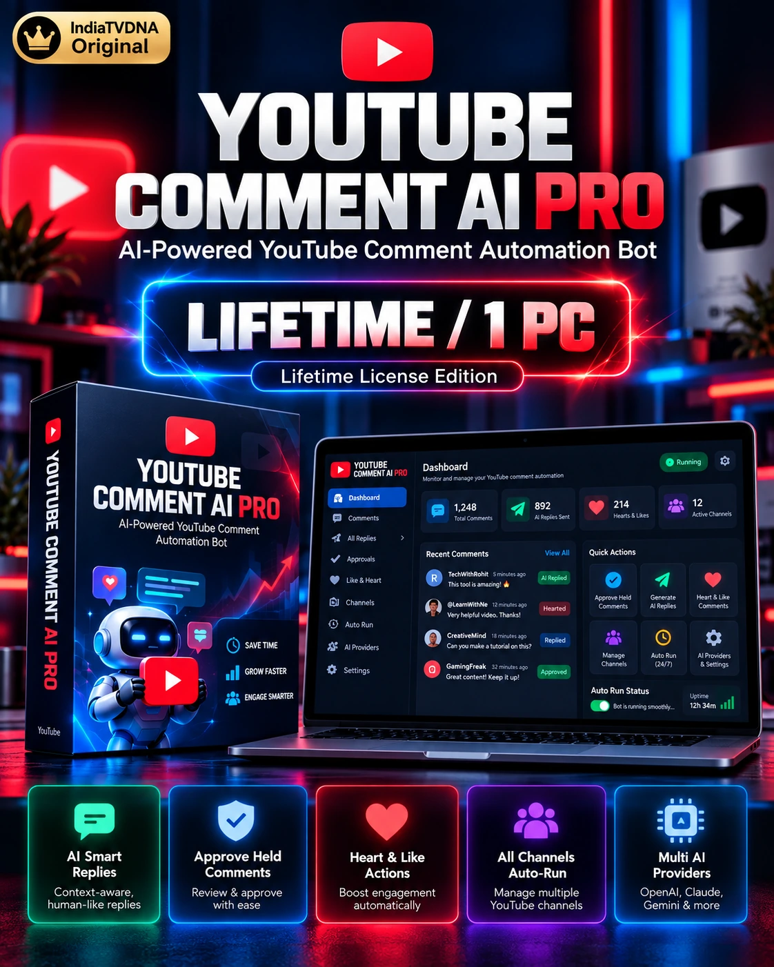 YouTube Comment AI Pro – Lifetime / 1 PC YouTube Comment AI Pro – Lifetime / 1 PC
