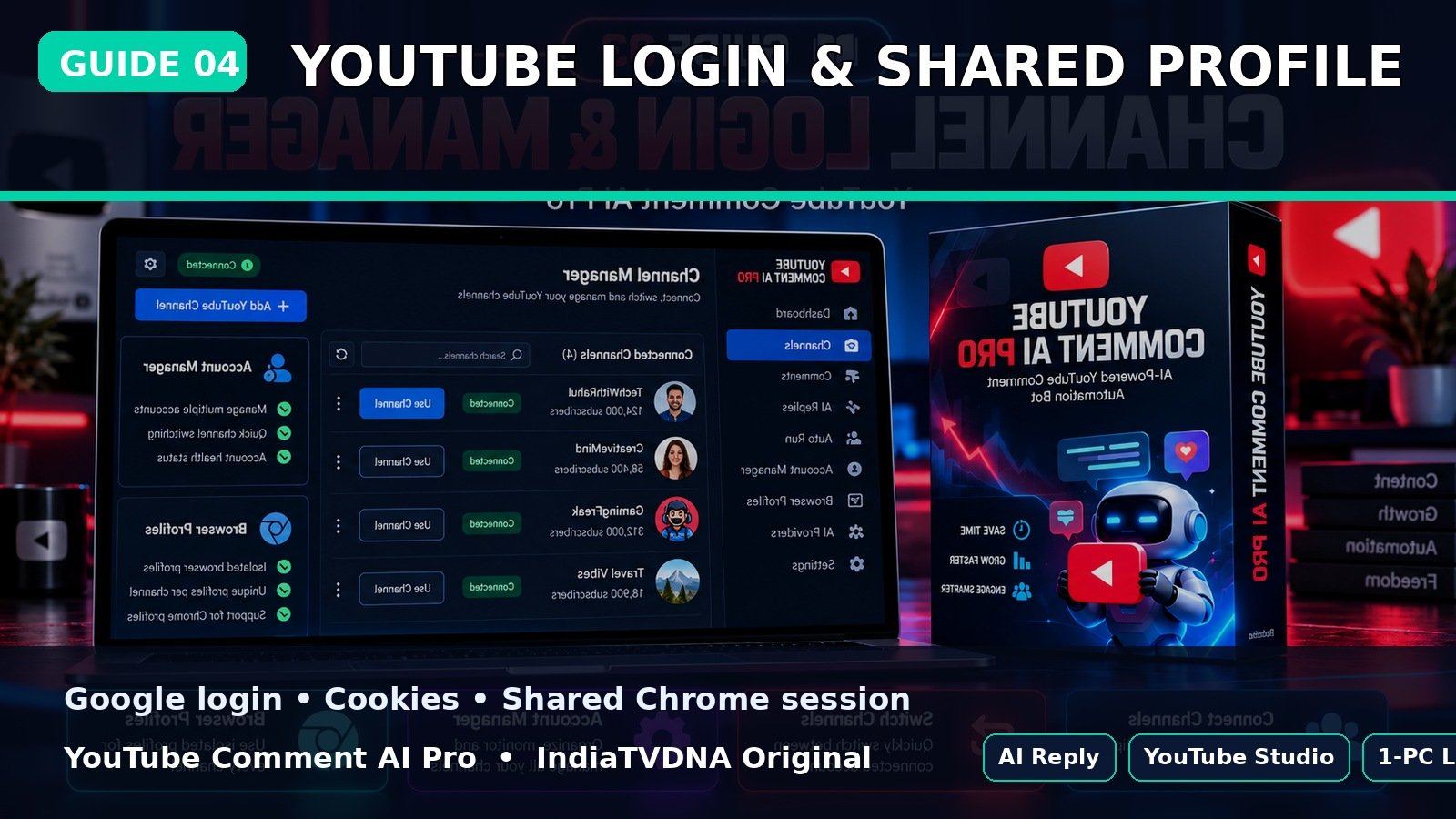 YouTube Studio Login और Shared Browser Profile Setup