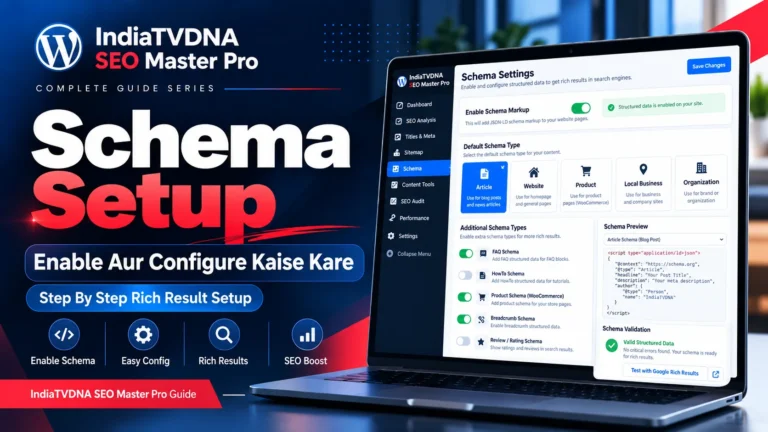 IndiaTVDNA SEO Master Pro schema setup for Article Product FAQ Breadcrumb and rich results